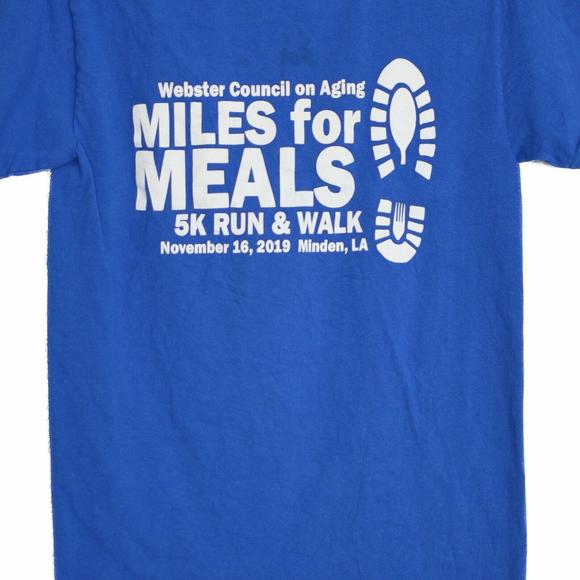 Gildan Mens Blue T-Shirt Miles for Meals 5K Run & Walk Graphic Tee Crew SS Small - Picture 4 of 6